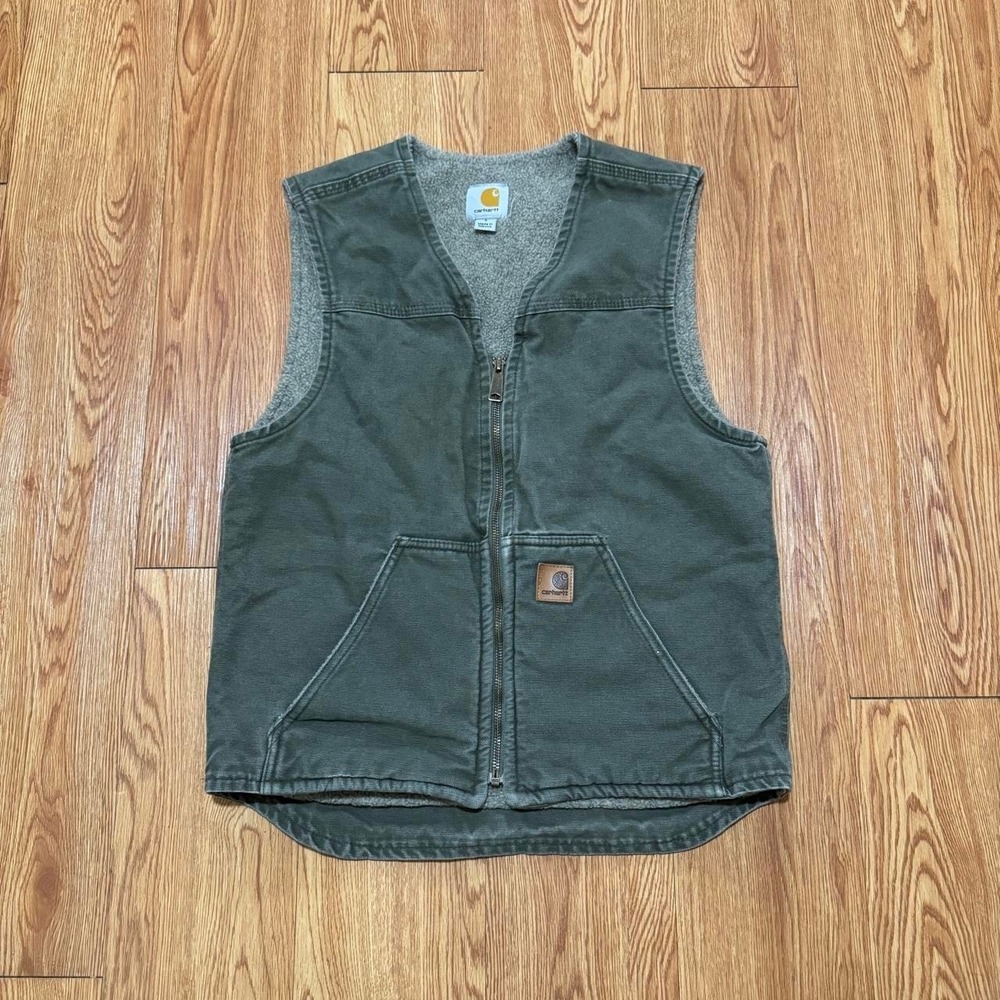 Carhartt Men's Vest Small V26 ARG Sherpa Lined Full Zip Utility Outdoors Green
